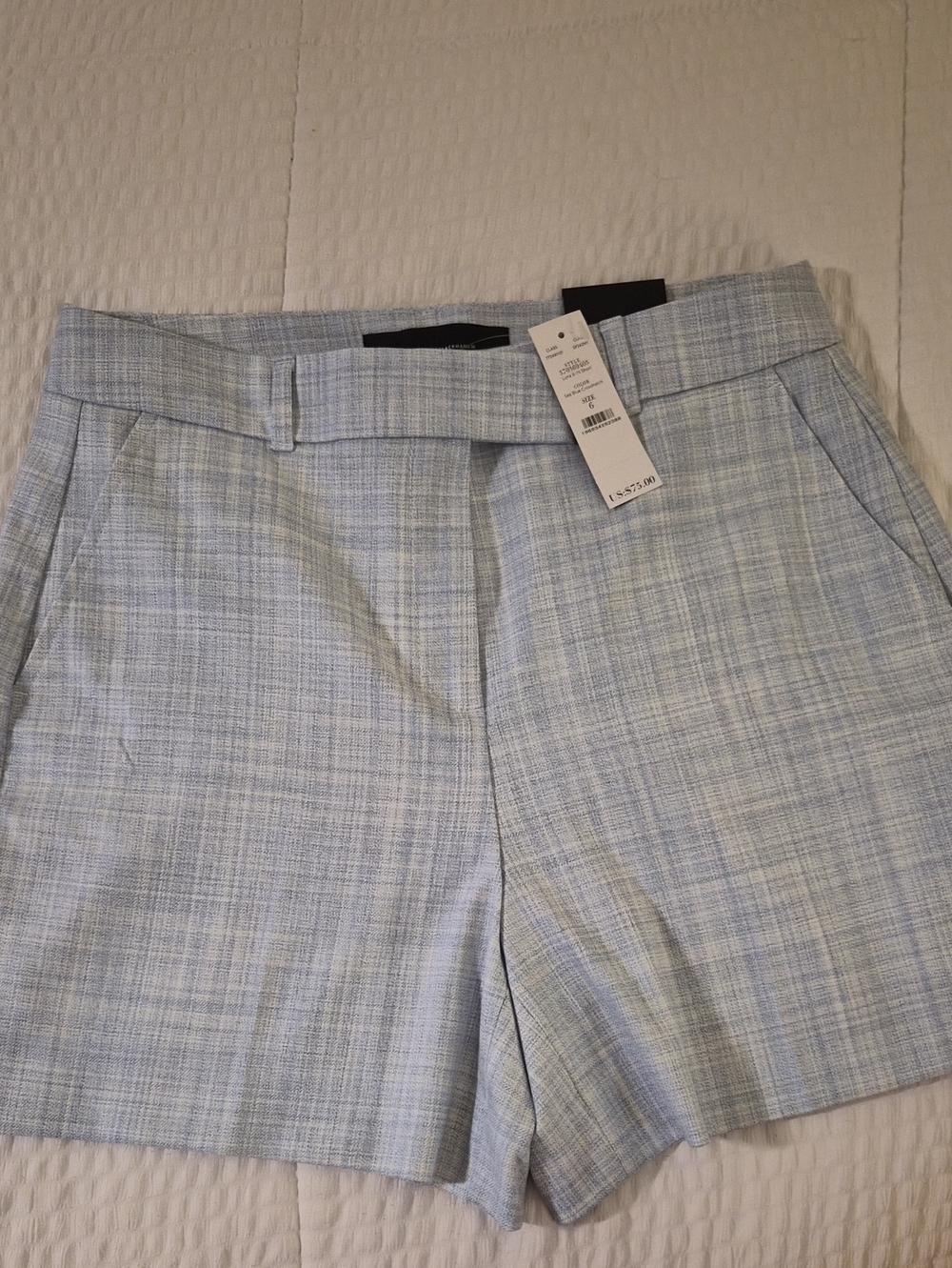 NWT White House Black Market Light Blue Plaid Bermuda Shorts sz 6